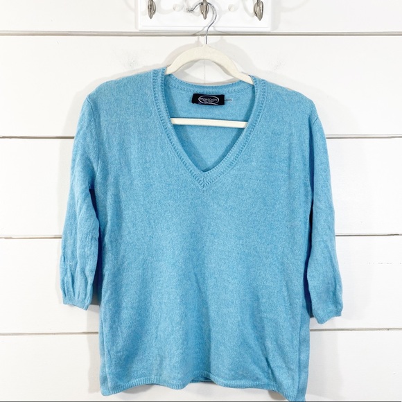 Magaschoni 100% Cashmere Light Blue V-Neck Sweater